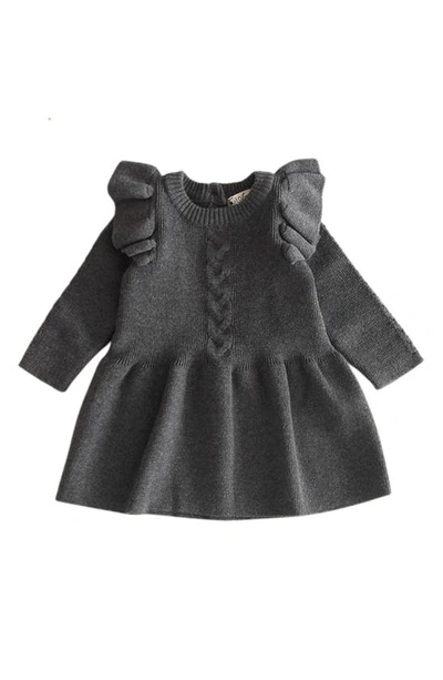 Ashmi And Co Babies' Eva Ruffle Shoulder Long Sleeve Knit Cotton Dress In Gray