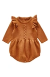 Ashmi And Co Babies' Lizzie Ruffle Sleeve Knit Cotton Bodysuit In Burnt Orange