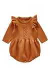 Ashmi And Co Lizzie Ruffle Sleeve Knit Cotton Bodysuit In Burnt Orange