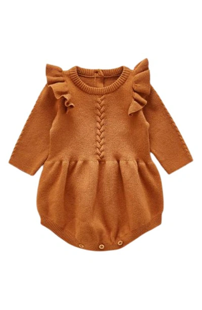 Ashmi And Co Babies' Lizzie Ruffle Sleeve Knit Cotton Bodysuit In Burnt Orange