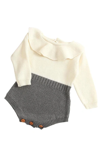 Ashmi And Co Babies' Isabella Ruffle Collar Colorblock Knit Cotton Bodysuit In Gray