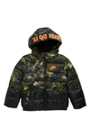 Nike Kids' Color Block Down Hooded Puffer Coat In Army Camo