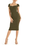Guess Margot Cap Sleeve Sweetheart Neck Knit Dress In Olive Morning