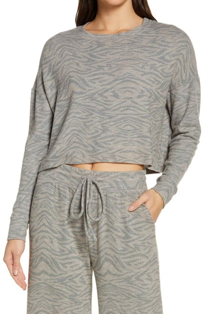 Beyond Yoga Brushed Up Print Long Sleeve Crop Top In Oatmeal Tiger