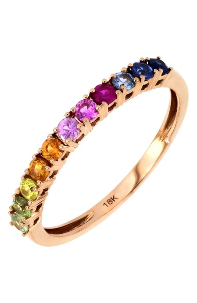Bony Levy Iris 18k Gold Round Cut Rainbow Sapphire Stacking Ring In 18k Rose Gold