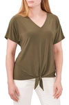 Chaus V-neck Tie Front Top In Olive