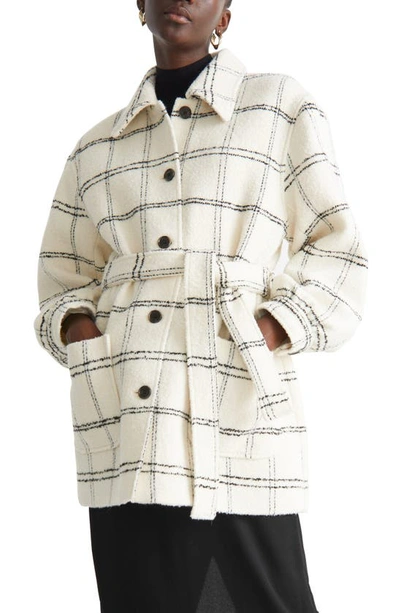 Other Stories Windowpane Plaid Wool Blend Coat In White Check ModeSens