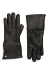 MACKAGE WILLIS GENUINE SHEARLING CUFF LEATHER TECH GLOVES,WILLIS