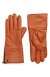 Mackage Willis Genuine Shearling Cuff Leather Tech Gloves In Cognac