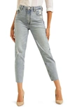 Guess Distressed Raw Hem Ankle Mom Jeans In Moonstone Blue