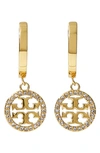 Tory Burch Crystal-embellished Hoop Earrings In Tory Gold / Crystal