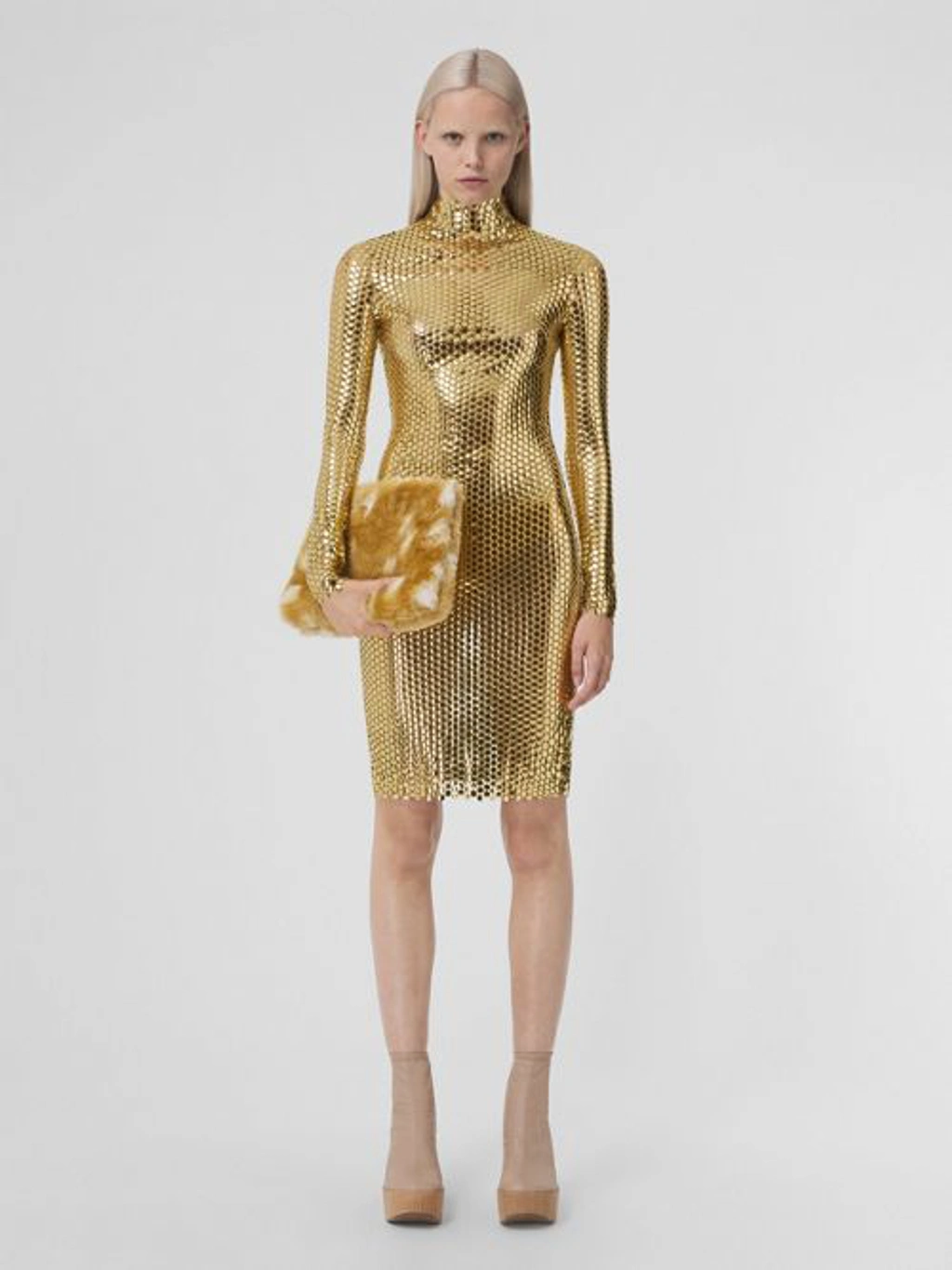 Burberry Metallic Paillette-embellished Mesh Dress In Gold ModeSens