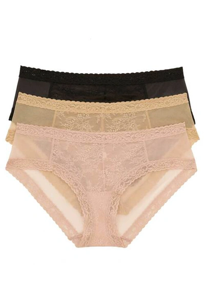 Natori Escape Girl Brief 3 Pack Panty In Black/café/rose Beige