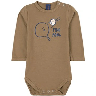 Bonmot Organic Kids' Ping Pong Hug Baby Body With A Graphic Taupe In Pink