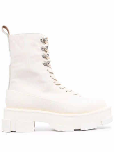 Both Gao' Leather Platform Combat Boots In White