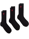 Ami Alexandre Mattiussi Set 3 Paia Di Calze Ami Paris In Misto Cotone In Black
