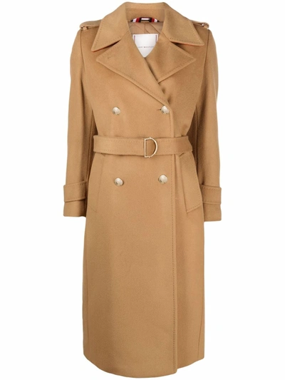 Tommy Hilfiger Belted-waist Wool-blend Coat In Neutrals