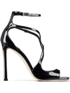 Jimmy Choo Womens Black Azia 110 Strappy Patent Leather Sandals In Black