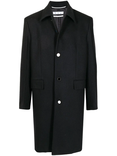 Off-white Single-breasted Wool-blend Coat In Black