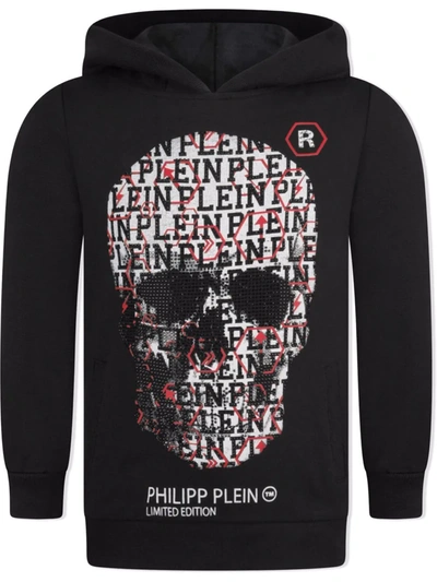 Philipp Plein Junior Kids' Skull-print Hoodie In Black