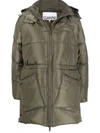 Ganni Oversized Tech Puffer Midi Jacket In Green