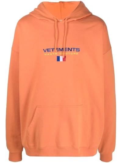 Vetements Haute Couture Embroidered-logo Hoodie In Orange