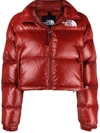 The North Face Red Cropped Nylon Down Jacket With Logo Print