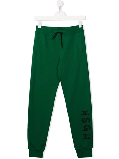 Msgm Teen Logo-print Track Trousers In Green