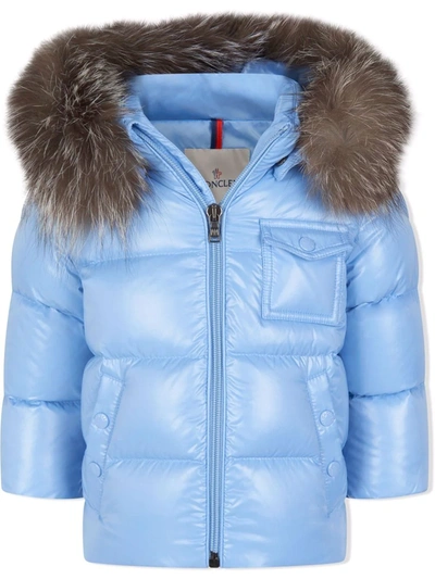 Moncler Babies' Faux Fur-trimmed Hooded Coat In Blue