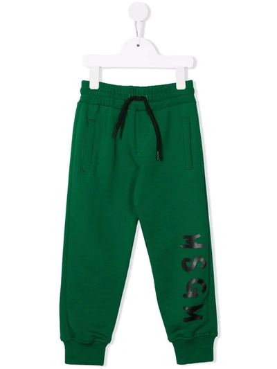 Msgm Kids' Logo-print Track Trousers In Green