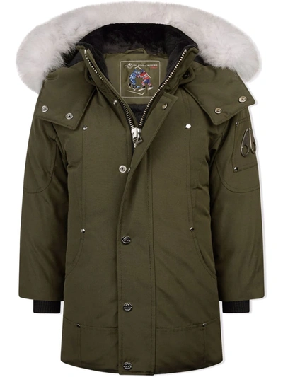 Moose Knuckles Kids' Faux Fur-trimmed Hooded Coat In Green
