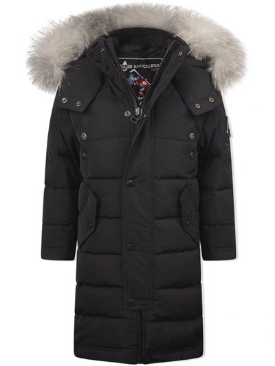 Moose Knuckles Kids' Faux Fur-trimmed Hooded Coat In Black