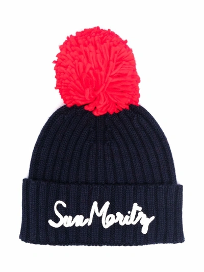Mc2 Saint Barth Kids' Slogan Beanie Hat In Blue