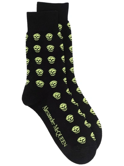 Alexander Mcqueen Black & Green Skull Socks