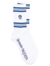 Alexander Mcqueen White & Blue Skull Sport Socks In White