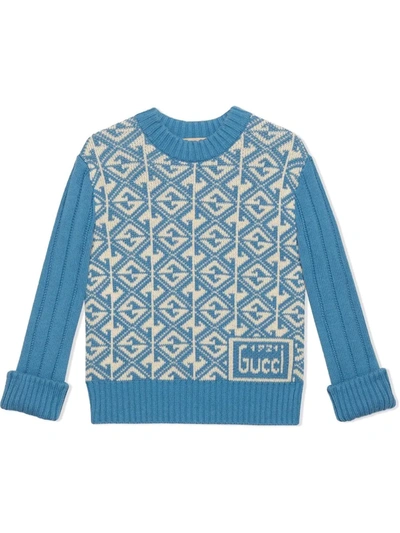 Gucci Kids' Logo-print Ribbed Jumper In Blue