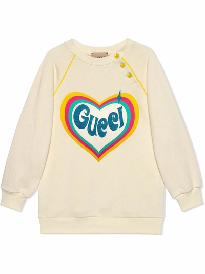 Gucci Kids' Logo印花圆领卫衣 In White