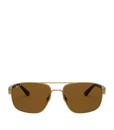 Ray Ban Rectangular Sunglasses In Gold