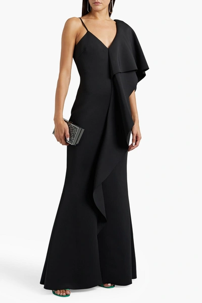 Badgley Mischka Draped Scuba Gown In Black | ModeSens