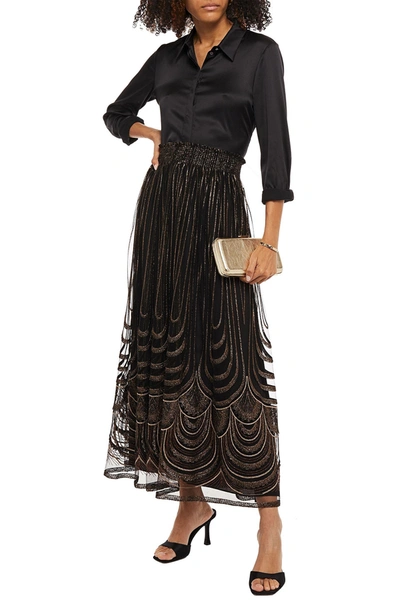 Amanda Wakeley Frayed Metallic Embroidered Tulle Maxi Skirt In Black