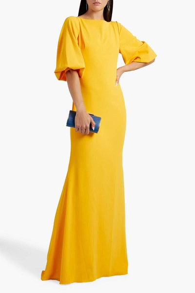 Badgley Mischka Gathered Cady Gown In Saffron