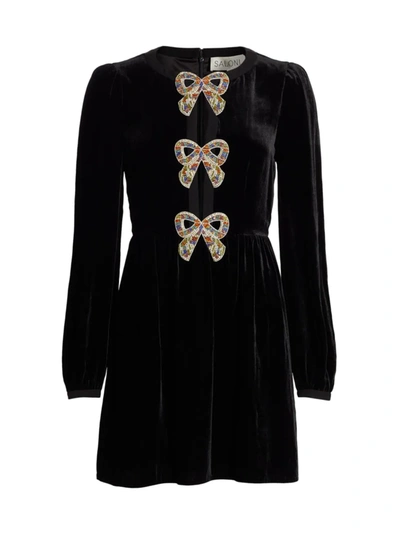 Saloni Camille Jeweled-bow Mini Dress In Black/rainbowbows