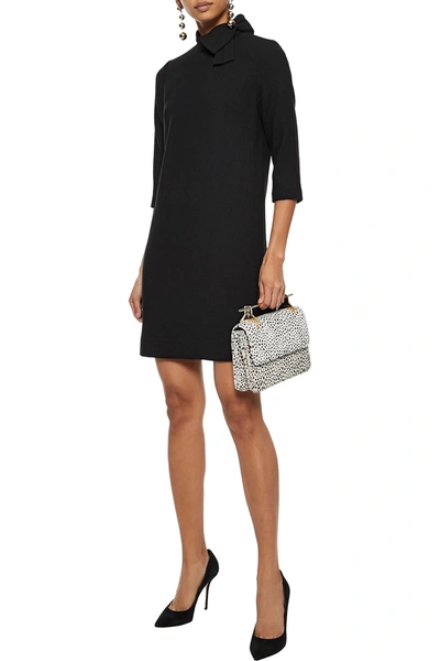 Goat Ava Bow-embellished Wool-crepe Mini Dress In Black