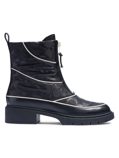 Coach Leona Monogram Nylon Ankle Boots In Black