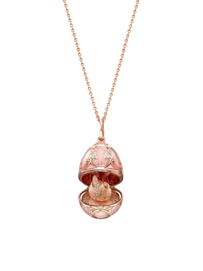 Fabergé Women's Heritage 18k Rose Gold, Diamond & Pink Guilloché Enamel Hen Surprise Locket