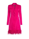 Aidan Mattox Feather-trim Tuxedo Dress In Bright Rose