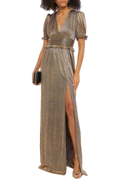 Rebecca Vallance Luna Ruffle-trimmed Pliss Lam Gown In Gold | ModeSens