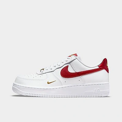 Nike Women's Air Force 1 '07 Essential Metallic Casual Shoes In White/gym Red/gym Red/white