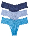 Cosabella Never Say Never Cutie Low Rise Thong 3-pack In Blue Diamond