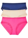 Natori Bliss Cotton Girl Brief 3-pack In Navy,pink,nude